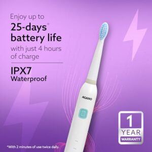 AGARO COSMIC Lite Sonic Electric Toothbrush For Adults With 6 Modes, 3 Brush Heads, 1 Interdental Head And Rechargeable With 3.5 Hours Charge Lasting Upto 25 Days, Power...