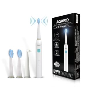 AGARO COSMIC Lite Sonic Electric Toothbrush For Adults With 6 Modes, 3 Brush Heads, 1 Interdental Head And Rechargeable With 3.5 Hours Charge Lasting Upto 25 Days, Power...