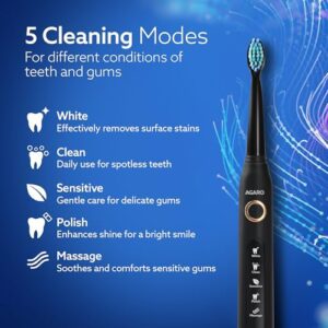 AGARO COSMIC PLUS Sonic Electric Tooth Brush For Adults With 5 Modes, 5 Brush Heads, 1 Interdental Head, Carry Case & Rechargeable With 4 Hours Charge Lasting Up To 25 Days,...