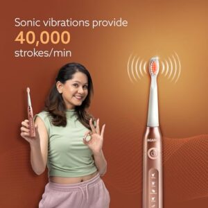 AGARO Cosmic Plus Sonic Electric Tooth Brush for Adults with 5 Modes, 5 Brush Heads, 1 Interdental Head, Carry Case & Rechargeable with 4 Hours Charge Lasting Up to 25...