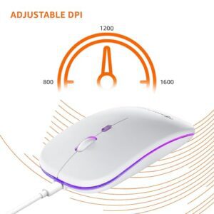 amazon basics Rechargeable Wireless Mouse with RGB LED Backlit 1600 DPI Ergonomic Mouse for Laptop, PC