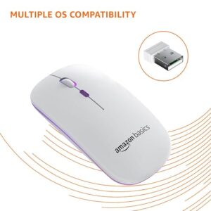 amazon basics Rechargeable Wireless Mouse with RGB LED Backlit 1600 DPI Ergonomic Mouse for Laptop, PC