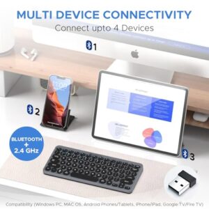 Amkette Optimus BT 4 in 1 Wireless Keyboard 2.4 GHz & Bluetooth 5.0 Connectivity with 3 Bluetooth and 1 USB Device, Compact Bluetooth Keyboard, On/Off Switch, Silent Keys,...