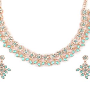 Atasi International Crystal Necklace Jewellery Set with Earrings | Best Suited for Party, Wedding, and Festive Occasions for Women