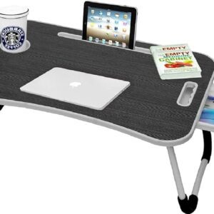 Callas Multipurpose Foldable Laptop Table with Cup Holder | Drawer | Mac Holder | Study Table, Breakfast Table, Foldable and Portable/Ergonomic & Rounded Edges/Non-Slip Legs...