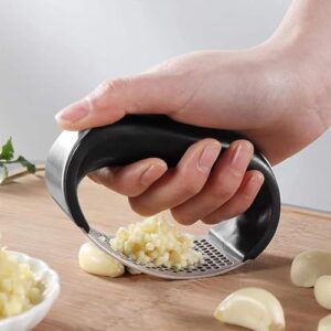 Catron Garlic Chopper Stainless Steel,Garlic Chopper | Garlic Press | Garlic Peeler Manual, Curve Fruit Vegetable Tools for Kitchen (Silver-Black)