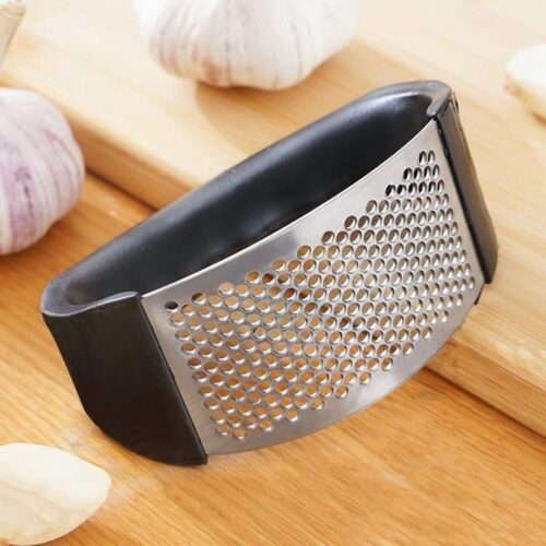 Catron Garlic Chopper Stainless Steel,Garlic Chopper | Garlic Press | Garlic Peeler Manual, Curve Fruit Vegetable Tools for Kitchen (Silver-Black)