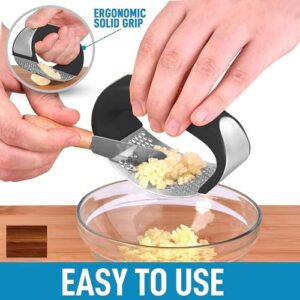 DClub Garlic Press Stainless Steel Mincer Crusher with Silicone Garlic Peeler Roller Tube Set Odorfree Kitchen Tool Easy to Clean Dishwasher Safe. (2)