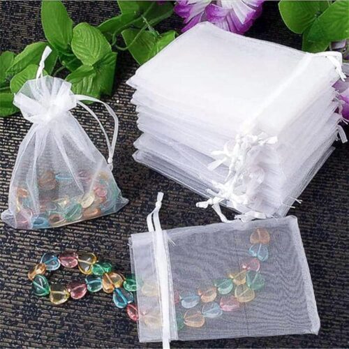 DMS RETAIL Organza Drawstring Pouch Bags Wedding Return Gift Favor Dryfruit Packing Pouch Organza Return Gift Bags|Drawstring Pouches for Wedding | Jewellery Pouch Potli Bags 9...