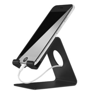 ELV Desktop Cell Phone Tabletop Stand, Tablet Stand, Aluminum Stand Holder for Mobile Phone and Tablet (Up to 10.1 inch) - Black