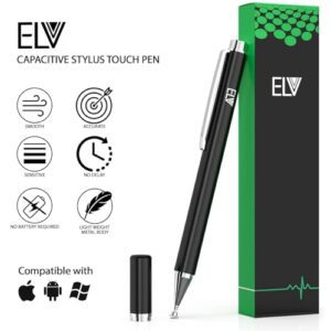 Elv FPStyli-2Gen-JETBLKIN Fine Point 2nd Gen Stainless Steel Stylus Pen for Tablets, Smartphones, Amazon Kindle (Jet Black)