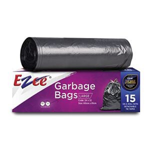 Ezee Garbage Trash Bag for Dustbin | 30 Pieces | Large 24 X 32 Inches I 15 piece x Pack of 2, Disposable plastic, 30 Count, Plastic