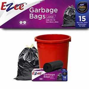 Ezee Garbage Trash Bag for Dustbin | 30 Pieces | Large 24 X 32 Inches I 15 piece x Pack of 2, Disposable plastic, 30 Count, Plastic