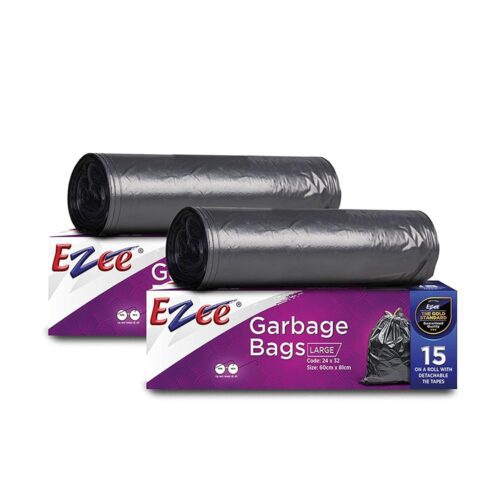 Ezee Garbage Trash Bag for Dustbin | 30 Pieces | Large 24 X 32 Inches I 15 piece x Pack of 2, Disposable plastic, 30 Count, Plastic