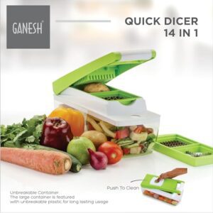 Ganesh 14 in 1 Multipurpose Chopper, Fruits & Vegetable Cutters, Grater Peeler Chipser, Unbreakable Food Grade Body, Easy Push to Clean Button Slicer Dicer, Chopper for Kitchen...