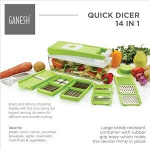 Ganesh 14 in 1 Multipurpose Chopper, Fruits & Vegetable Cutters, Grater Peeler Chipser, Unbreakable Food Grade Body, Easy Push to Clean Button Slicer Dicer, Chopper for Kitchen...