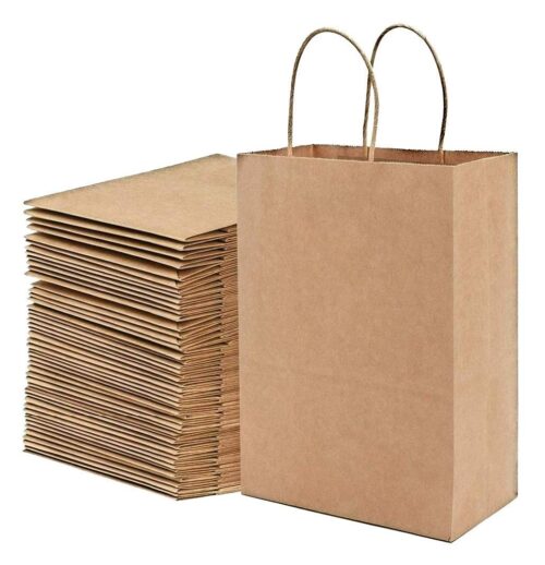 Gitanjali Paper Curves Kraft Paper Shopping Bags (Brown, 16 H x 12 W x 5 Inch G)Pack of 50