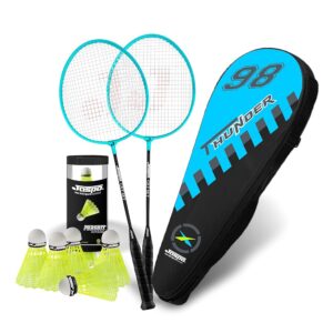 JASPO Thunder Badminton Kit,Badminton Set of Metal Alloy Rackets (Set of 2) with Full Cover Bag, 5 pcs Plastic Shuttlecocks, Ideal only for Recreational Play, Designed for Kids...