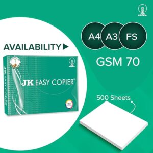 JK Easy Copier Paper | A4 Size | 70 GSM | 500 Sheets | White Paper, 1 Ream | For Laserjet & Inkjet Printer | Fast Drying | Both Side Print | Eco Friendly | ColorLok (Pack of 1)...