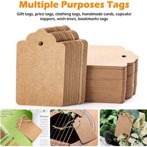 KREEPO 100pcs Premium Gift Tags, Double-Sided Available Kraft Paper Price Tags with 100 Root Natural Jute Twine, Craft Tags Labels Treats Tags for Wedding Christmas Day...