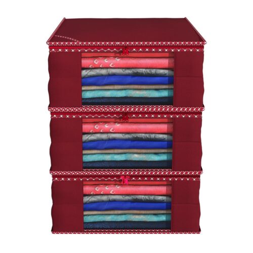 Kuber Industries Clothes Organizer For Wardrobe (Pack of 3) - Storage Organizer For Saree | Shirts | Salwar Suit | Lehenga - Dress Organizer For Wardrobe - Saree Covers With Zip...