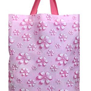 Kuber Industries Non Woven Flower Print Carry Bags with Handles - F_26_KUBBMART016972 - (Pink, 26 cm x 11 cm x 38 cm) -Eco friendly material & paper, Pack of 24