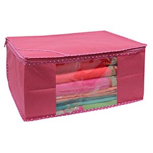 Kuber Industries Non-Woven Foldable Solid Saree Covers With Zip|Wardrobe Organizer For Clothes|Transparent Window Keep 8 To 10 Saree|Suitable For Lehenga, Suit, Dress|Pack Of 3...