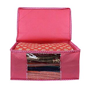 Kuber Industries Non-Woven Foldable Solid Saree Covers With Zip|Wardrobe Organizer For Clothes|Transparent Window Keep 8 To 10 Saree|Suitable For Lehenga, Suit, Dress|Pack Of 3...