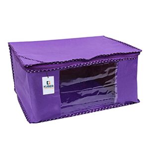 Kuber Industries Non-Woven Foldable Solid Saree Covers With Zip|Wardrobe Organizer For Clothes|Transparent Window Keep 8 To 10 Saree|Suitable For Lehenga, Suit, Dress|Pack Of 3...