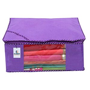 Kuber Industries Non-Woven Foldable Solid Saree Covers With Zip|Wardrobe Organizer For Clothes|Transparent Window Keep 8 To 10 Saree|Suitable For Lehenga, Suit, Dress|Pack Of 3...