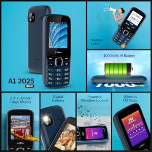 Lava A1 Vibe (2025) Dual SIM Keypad Phone with 2'' Big Display | Long-Lasting AI Battery | Vibration Alert | FM Radio & MP3 Player | Military-Grade Durability – Blue