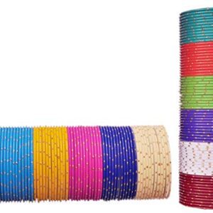 NMII Stylish Multi colour Metal Bangles set for women and Girls with Zari and Cutting Design | Fancy Multicolour Bangles for women | Metal Chudi Set For Women | Women's Bangles