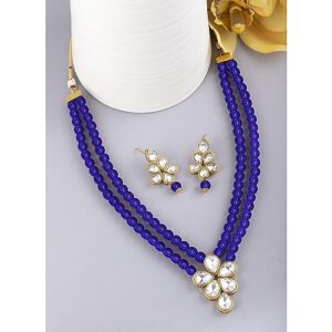 Peora Crystal Faux Pearl Kundan Necklace & Jewelry Set Gift for Women