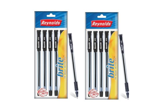 Reynolds BRITE BP - BLACK (Pack Of 10) | Lightweight Ball Pen With Comfortable Grip for Extra Smooth Writing I School and Office Stationery