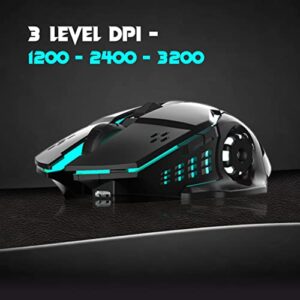 RPM Euro Games USB Wireless Gaming Mouse Rechargeable 500 Mah Battery Dpi Upto 3200 6 Color RGB Lights Rubber Coated Mice, Black - Pc