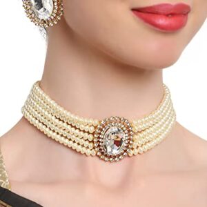 Shining Diva Fashion 18k Gold Plated Latest Stylish Fancy Choker Traditional Pearl Necklace Jewellery Set for Women