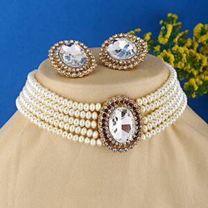 Shining Diva Fashion 18k Gold Plated Latest Stylish Fancy Choker Traditional Pearl Necklace Jewellery Set for Women