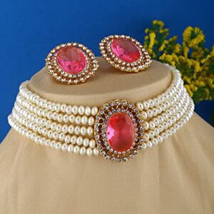 Shining Diva Fashion 18k Gold Plated Latest Stylish Fancy Choker Traditional Pearl Necklace Jewellery Set for Women