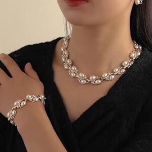 Shining Diva Fashion Latest Stylish Design Fancy Pearl Bracelet Earrings Necklace Jewellery Set for Women (15214s) Valentine Gift for Girlfriend