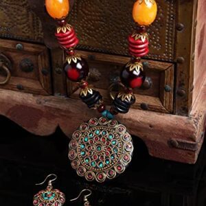 Shining Diva Fashion Latest Stylish Traditional Tibetan Pendant Necklace Jewellery Set for Women