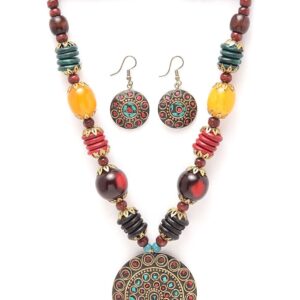 Shining Diva Fashion Latest Stylish Traditional Tibetan Pendant Necklace Jewellery Set for Women