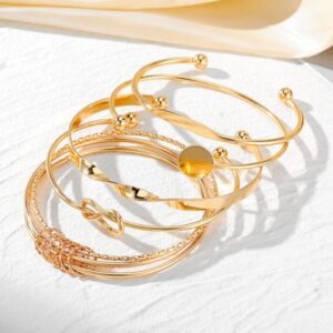 Shining Diva Fashion Set of 5 Latest Stylish Multilayer Gold Plated Bangle Bracelet for Women and Girls (16178b) Valentine Gift for Girlfriend