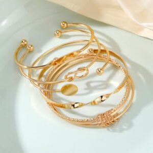 Shining Diva Fashion Set of 5 Latest Stylish Multilayer Gold Plated Bangle Bracelet for Women and Girls (16178b) Valentine Gift for Girlfriend