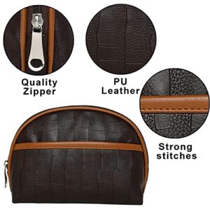 SNDIA 2-Set PU Leather Toiletry Travel Bags for Men and Women, Shaving Kit Bag, Makeup Cosmetic Pouch for Women and Men (Him & Her) Brown