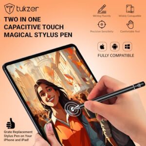 Tukzer Universal Stylus Pen for Smartphone/Tablet/iPad/Pro/Air/iPhone/iOS/Android/All Touch Screens Devices| Fine Point Disc Tip, Lightweight Aluminum Body Magnetic Cap Drawing...