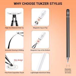 Tukzer Universal Stylus Pen for Smartphone/Tablet/iPad/Pro/Air/iPhone/iOS/Android/All Touch Screens Devices| Fine Point Disc Tip, Lightweight Aluminum Body Magnetic Cap Drawing...