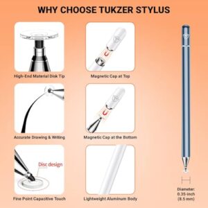 Tukzer Universal Stylus Pen for Smartphone/Tablet/iPad/Pro/Air/iPhone/iOS/Android/All Touch Screens Devices| Fine Point Disc Tip, Lightweight Aluminum Body Magnetic Cap Drawing...