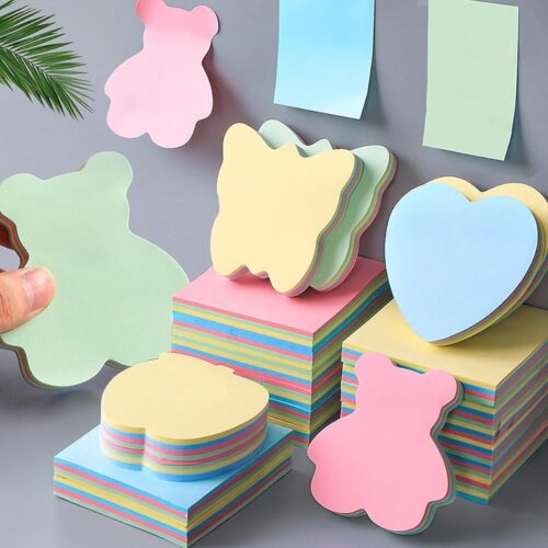 Wolpin Sticky Notes 600 Sheets Cute Shapes (6 Shapes x 100 Sheets Each) Self Adhesive for Reminders, Notes, School, Study, Office Organizing Memo Meetings Pad Multicolors