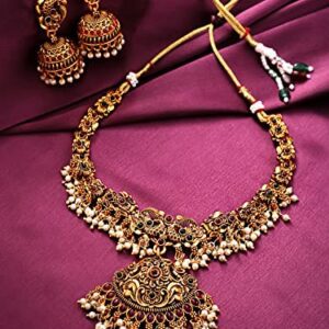 Yellow Chimes Necklace Set For Women And Girls Traditional Jewellery set for women Gold-Plated Temple Necklace Set Stone-Studded Necklace Set For Women & Girls