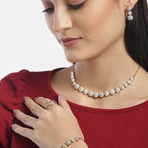 YouBella Jewellery Set for Women American Diamond Combo of Choker Necklace Set with Earrings, Bracelet and Ring for Girls and Women